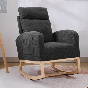 Modern Accent Rocking Chair Rocking Chair With Solid Wood Legs, Upholstered Nursery Glider Rocker, Comfy Armchair With Side Pocket, Living Room Lounge Arm Chair With High Backrest NO TEMU