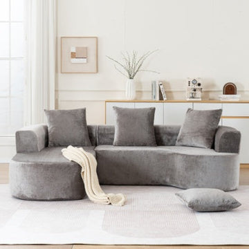 Modular Sectional Sofa With L-Shape Chaise,Cloud Sectional Modern Sleeper Couch With Deep Seat,Sponge Compression Sofas No Assembly Required Grey-Corduroy Fabric
