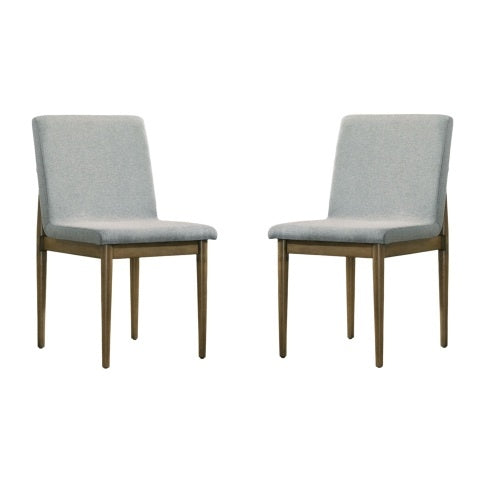 Natural Tone Frame Light Gray Fabric Set Of 2pc Side Chairs Dining Room Furniture Chair Upholstered Seat