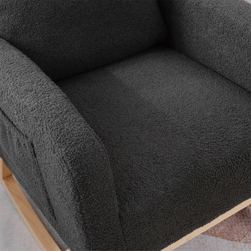Modern Accent Rocking Chair Rocking Chair With Solid Wood Legs, Upholstered Nursery Glider Rocker, Comfy Armchair With Side Pocket, Living Room Lounge Arm Chair With High Backrest NO TEMU