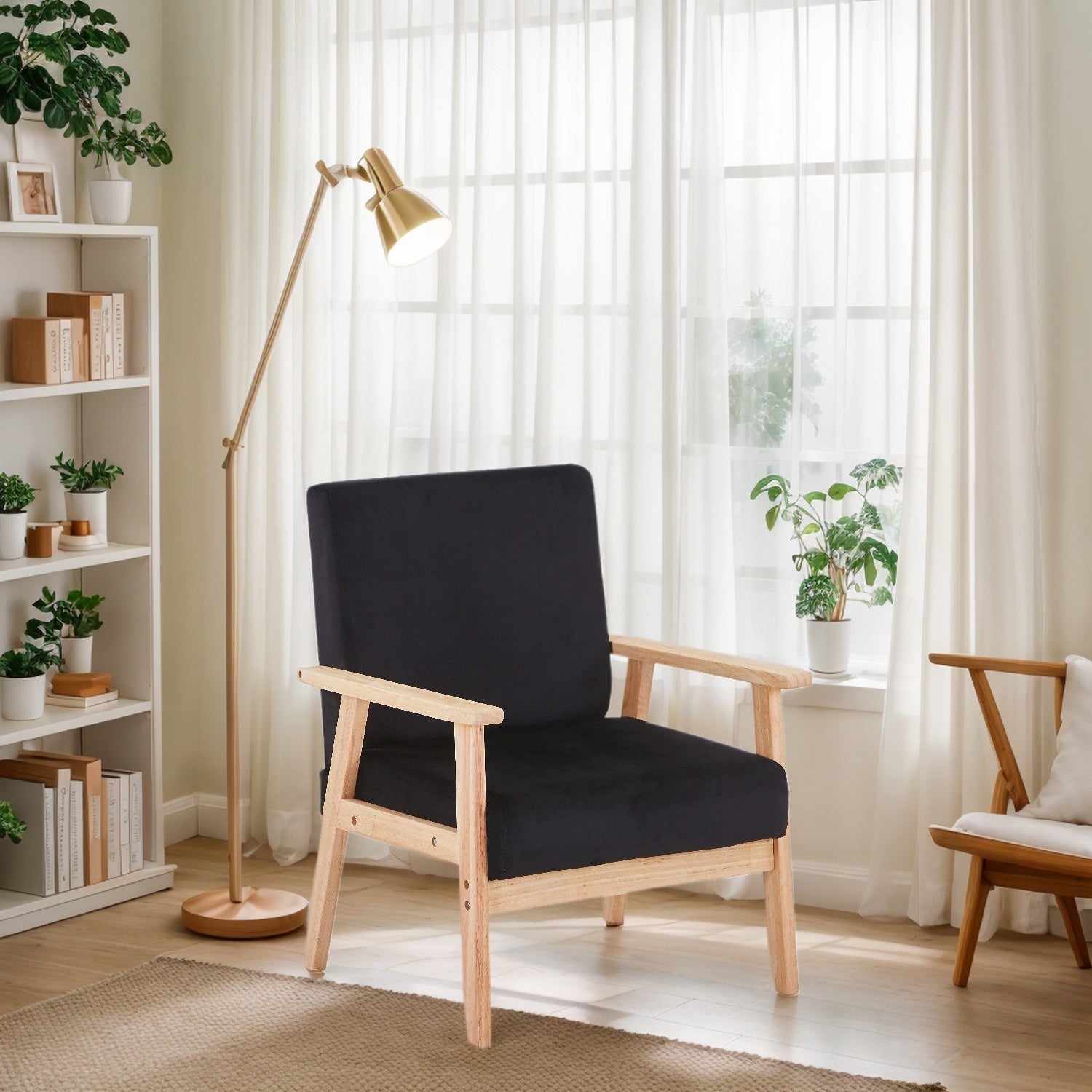 Velvet Accent Chair Relaxing Armchair With Solid Wood Frame For Living Room