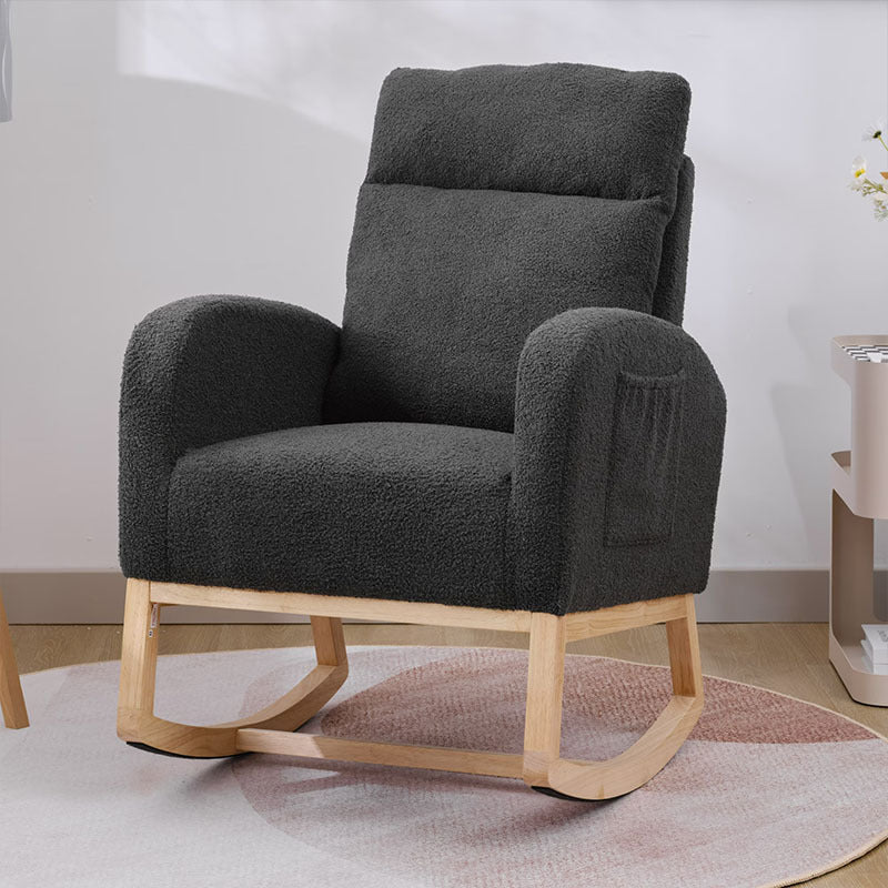 Modern Accent Rocking Chair Rocking Chair With Solid Wood Legs, Upholstered Nursery Glider Rocker, Comfy Armchair With Side Pocket, Living Room Lounge Arm Chair With High Backrest NO TEMU