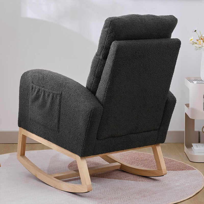 Modern Accent Rocking Chair Rocking Chair With Solid Wood Legs, Upholstered Nursery Glider Rocker, Comfy Armchair With Side Pocket, Living Room Lounge Arm Chair With High Backrest NO TEMU