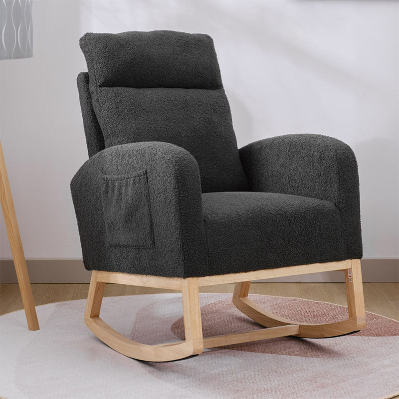 Modern Accent Rocking Chair Rocking Chair With Solid Wood Legs, Upholstered Nursery Glider Rocker, Comfy Armchair With Side Pocket, Living Room Lounge Arm Chair With High Backrest NO TEMU