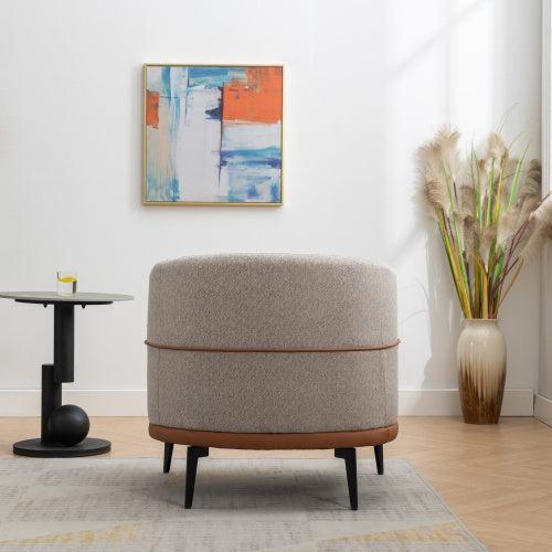 Modern Two-tone Barrel Fabric Chair, Upholstered Round Armchair For Living Room Bedroom Reading Room, Burnt Orange