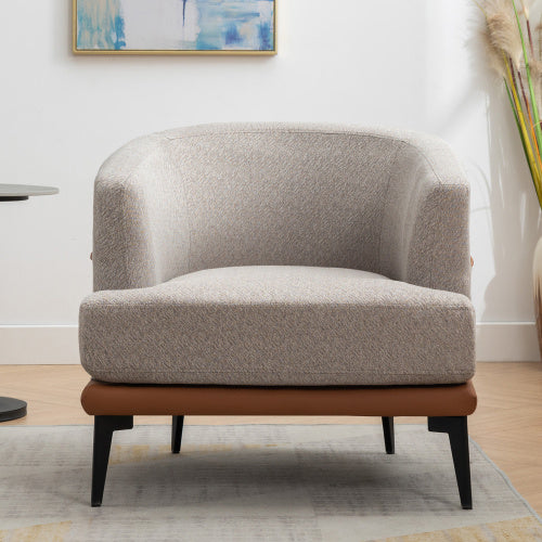 Modern Two-tone Barrel Fabric Chair, Upholstered Round Armchair For Living Room Bedroom Reading Room, Burnt Orange