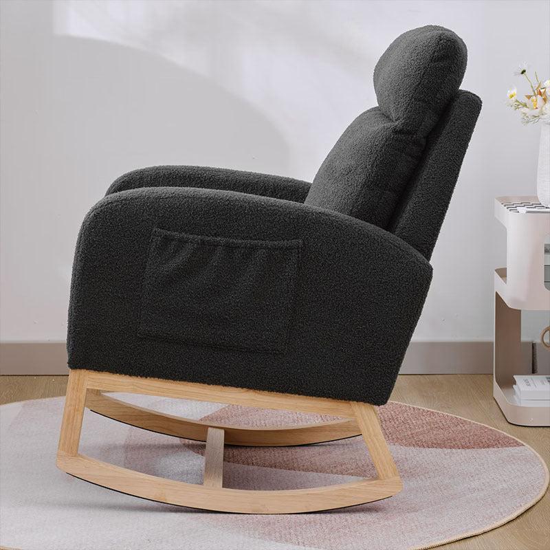 Modern Accent Rocking Chair Rocking Chair With Solid Wood Legs, Upholstered Nursery Glider Rocker, Comfy Armchair With Side Pocket, Living Room Lounge Arm Chair With High Backrest NO TEMU