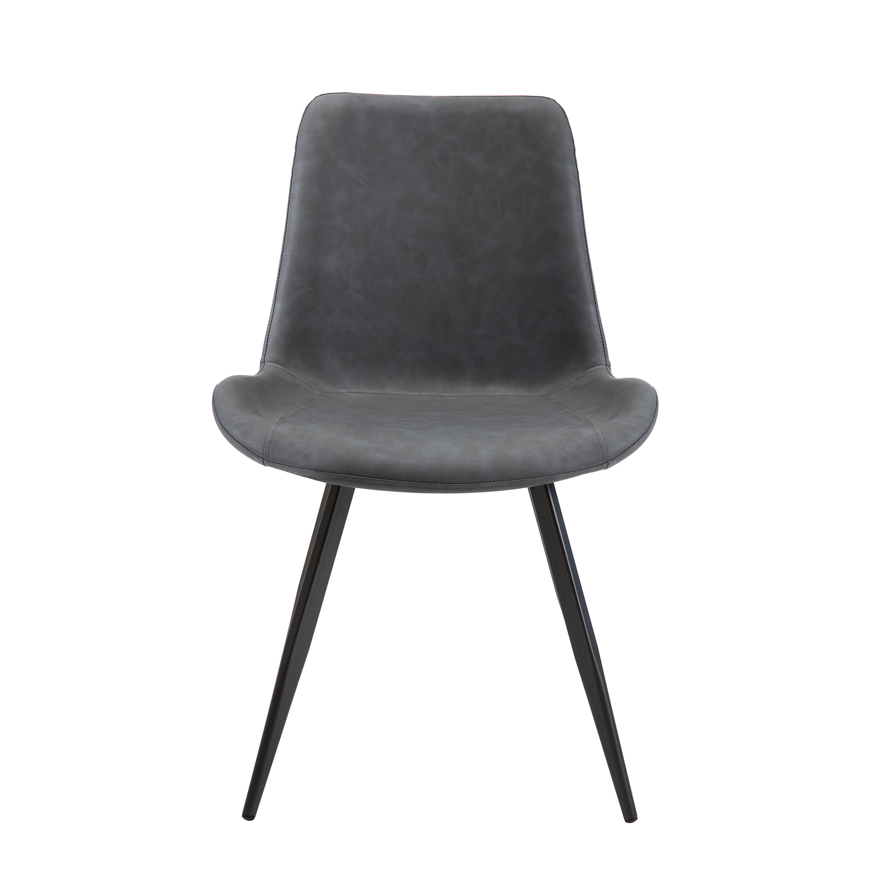 Modern Design Dining Chairs 2pc Set Gray Faux Leather Upholstery Black Metal Legs Kitchen Dining Furniture
